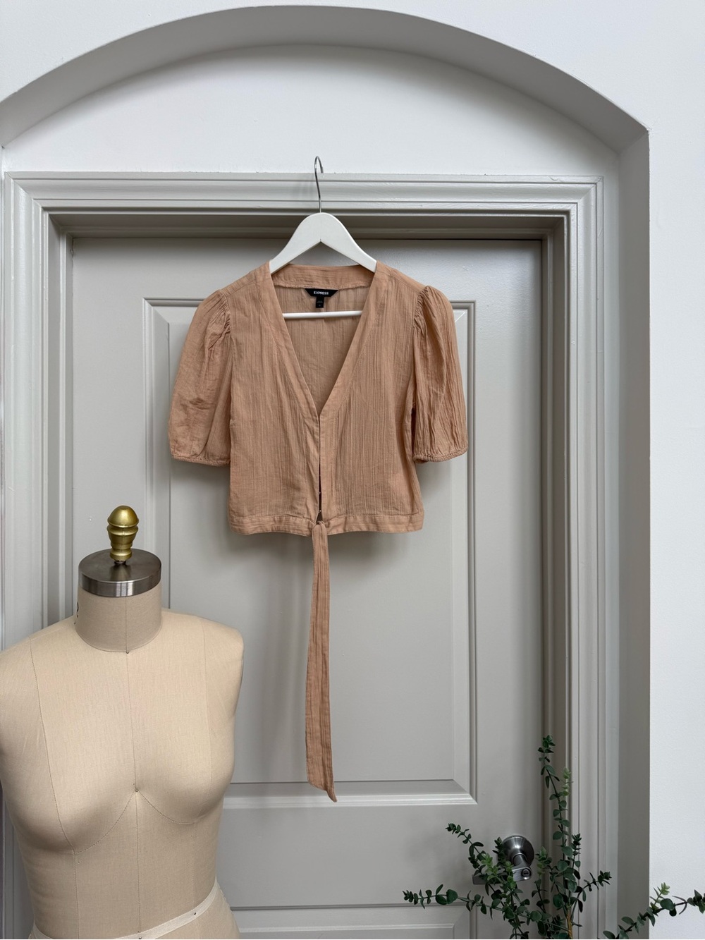 Express Peach Tie-Front Crop Top